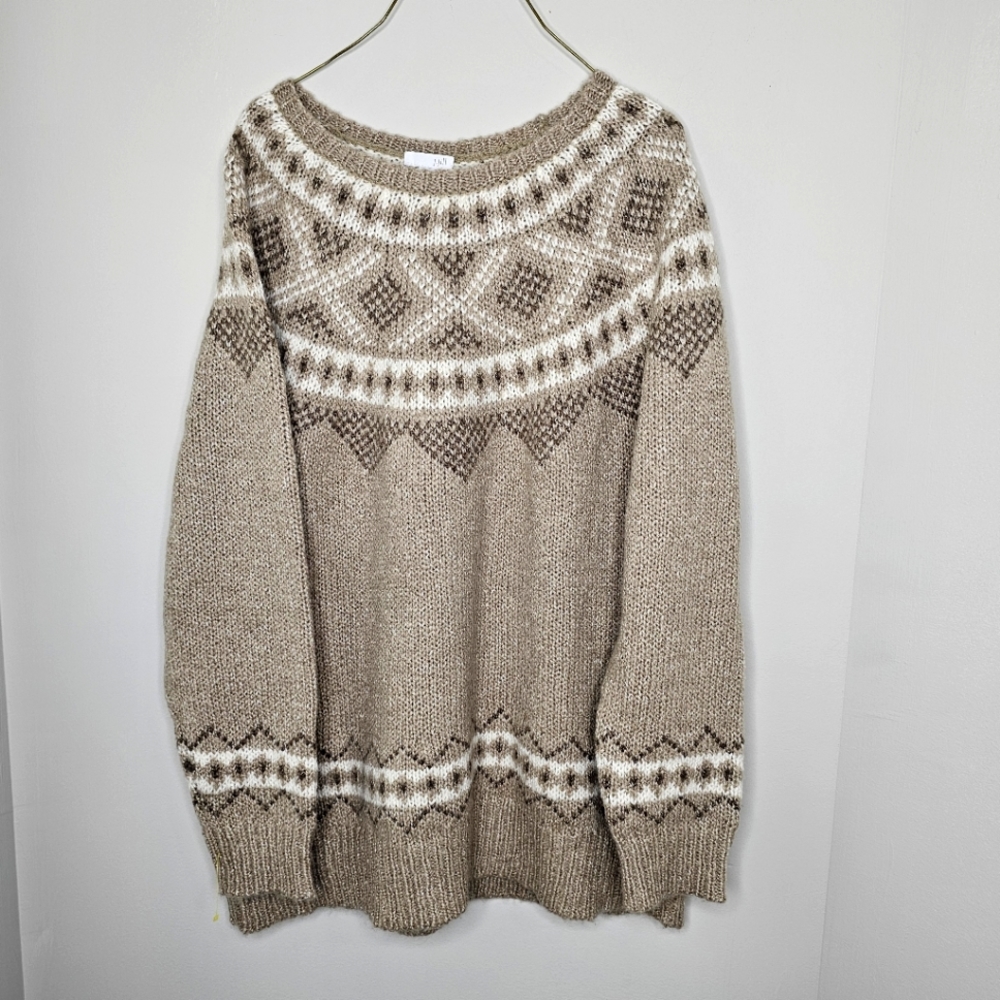 J. Jill Wool Blend Womens Large Pullover Sweater - Geometric Pattern